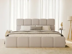 Cama com espaço de arrumação 140x190 cm tecido efeito pele bege - DAMADO de Pascal Morabito