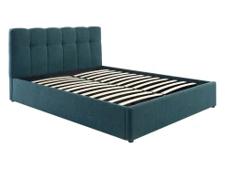 Cama com espaço de arrumação 140x190 cm tecido bouclé azul-esverdeado + colchão - MAZIRI