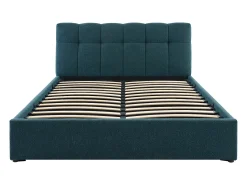 Cama com espaço de arrumação 140x190 cm tecido bouclé azul-esverdeado + colchão - MAZIRI