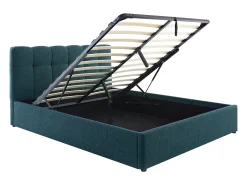 Cama com espaço de arrumação 140x190 cm tecido bouclé azul-esverdeado + colchão - MAZIRI