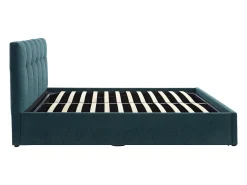 Cama com espaço de arrumação 140x190 cm tecido bouclé azul-esverdeado + colchão - MAZIRI