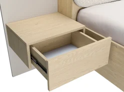 Cama com espaço de arrumação com mesinhas de cabeceira 160 x 200 cm com leds bege e natural + colchão - LYORIMA