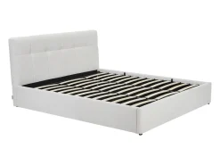 Cama com espaço de arrumação king size 180 x 200 cm em tecido bouclé branco + colchão - MAZIRI