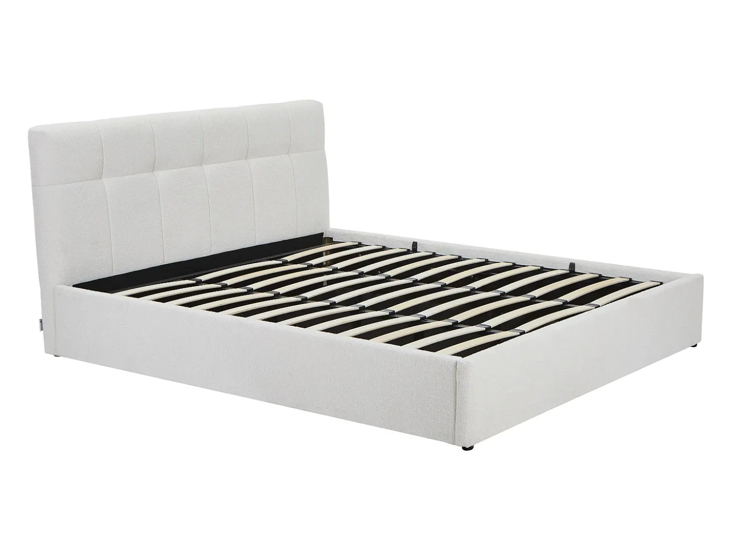 Cama com espaço de arrumação king size 180 x 200 cm em tecido bouclé branco + colchão - MAZIRI