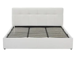 Cama com espaço de arrumação king size 180 x 200 cm em tecido bouclé branco + colchão - MAZIRI