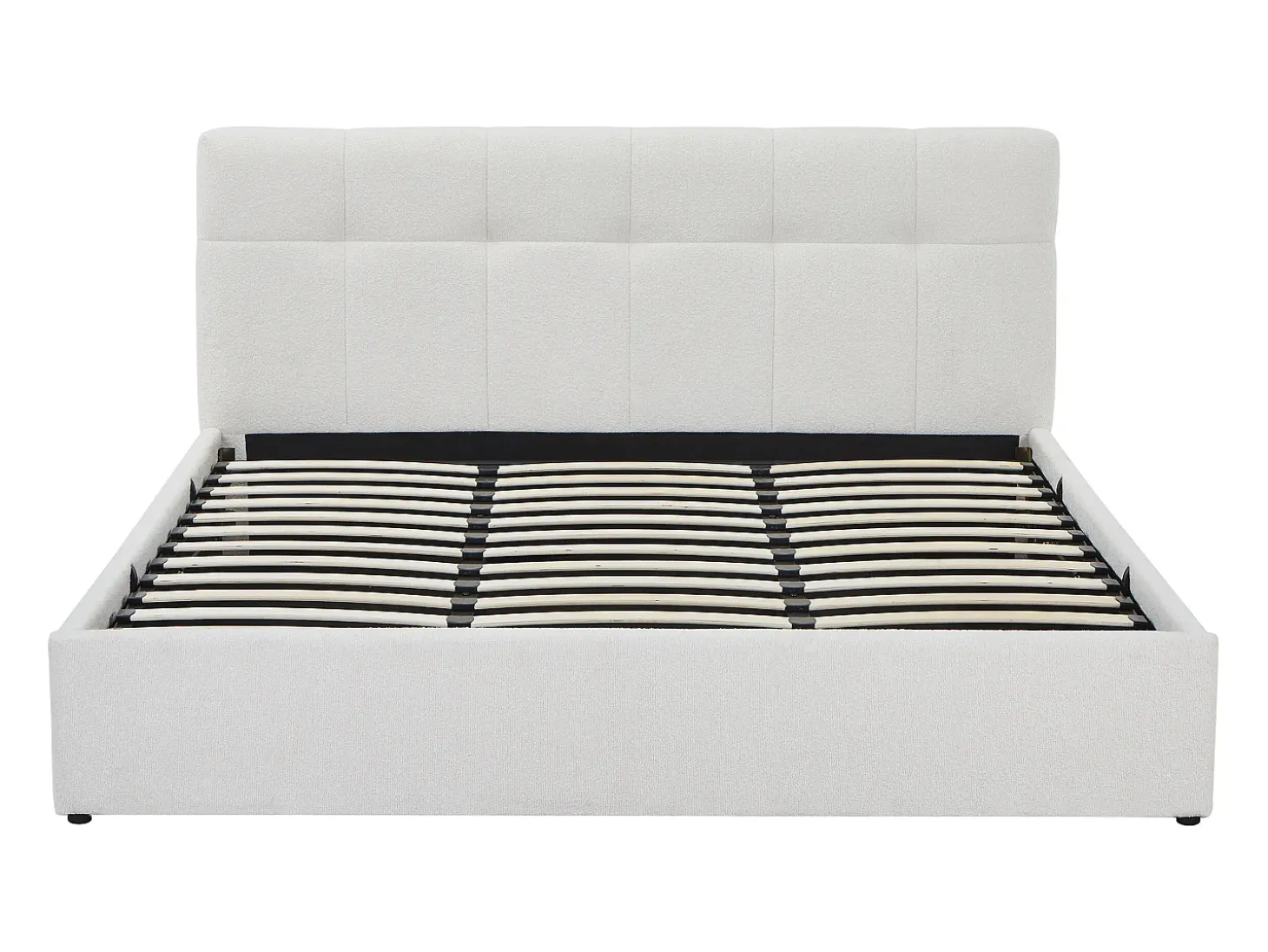 Cama com espaço de arrumação king size 180 x 200 cm em tecido bouclé branco + colchão - MAZIRI