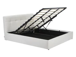 Cama com espaço de arrumação king size 180 x 200 cm em tecido bouclé branco + colchão - MAZIRI