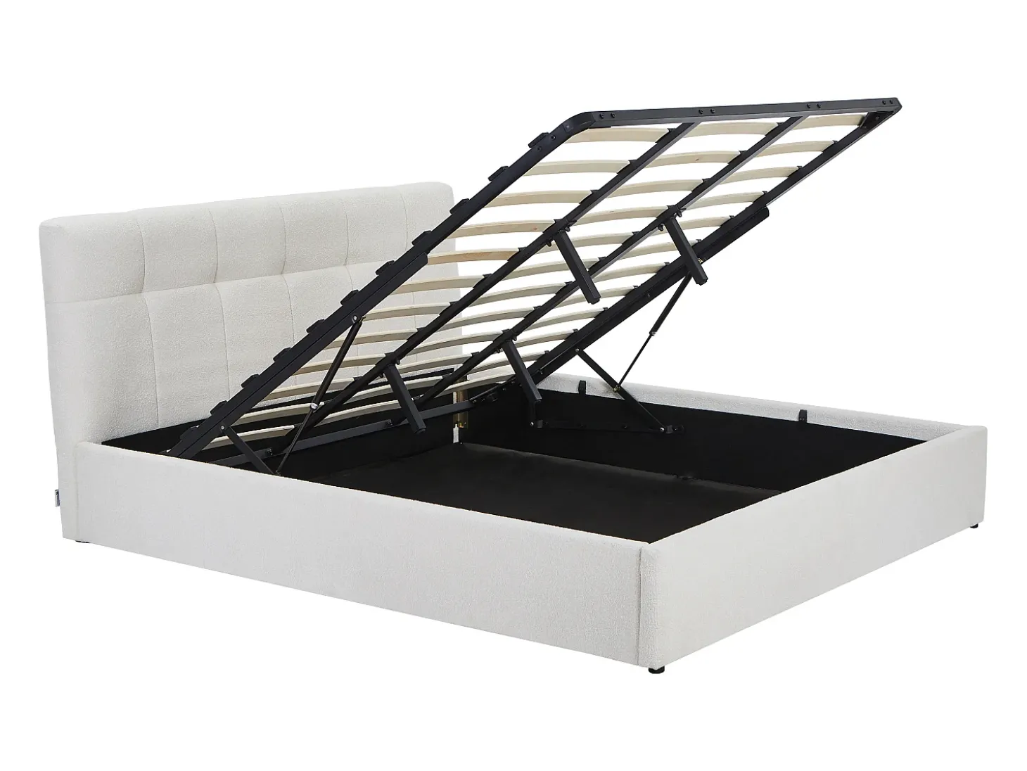 Cama com espaço de arrumação king size 180 x 200 cm em tecido bouclé branco + colchão - MAZIRI