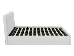 Cama com espaço de arrumação king size 180 x 200 cm em tecido bouclé branco + colchão - MAZIRI