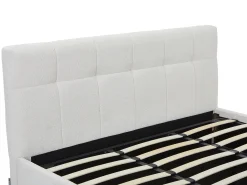 Cama com espaço de arrumação king size 180 x 200 cm em tecido bouclé branco + colchão - MAZIRI