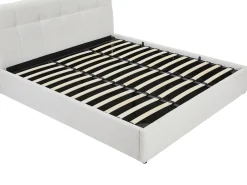 Cama com espaço de arrumação king size 180 x 200 cm em tecido bouclé branco + colchão - MAZIRI