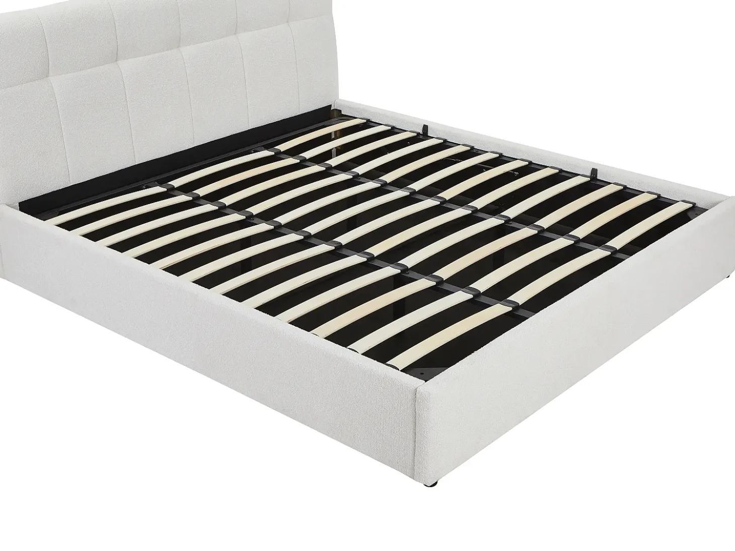 Cama com espaço de arrumação king size 180 x 200 cm em tecido bouclé branco + colchão - MAZIRI