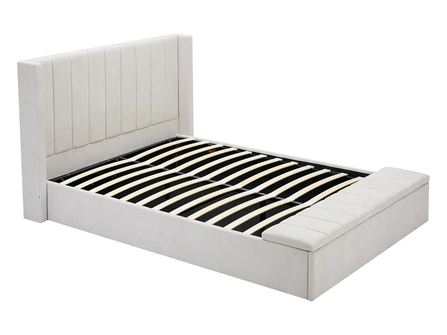 Cama com espaço de arrumação 180x200 cm com banco em tecido bege - DOUINO