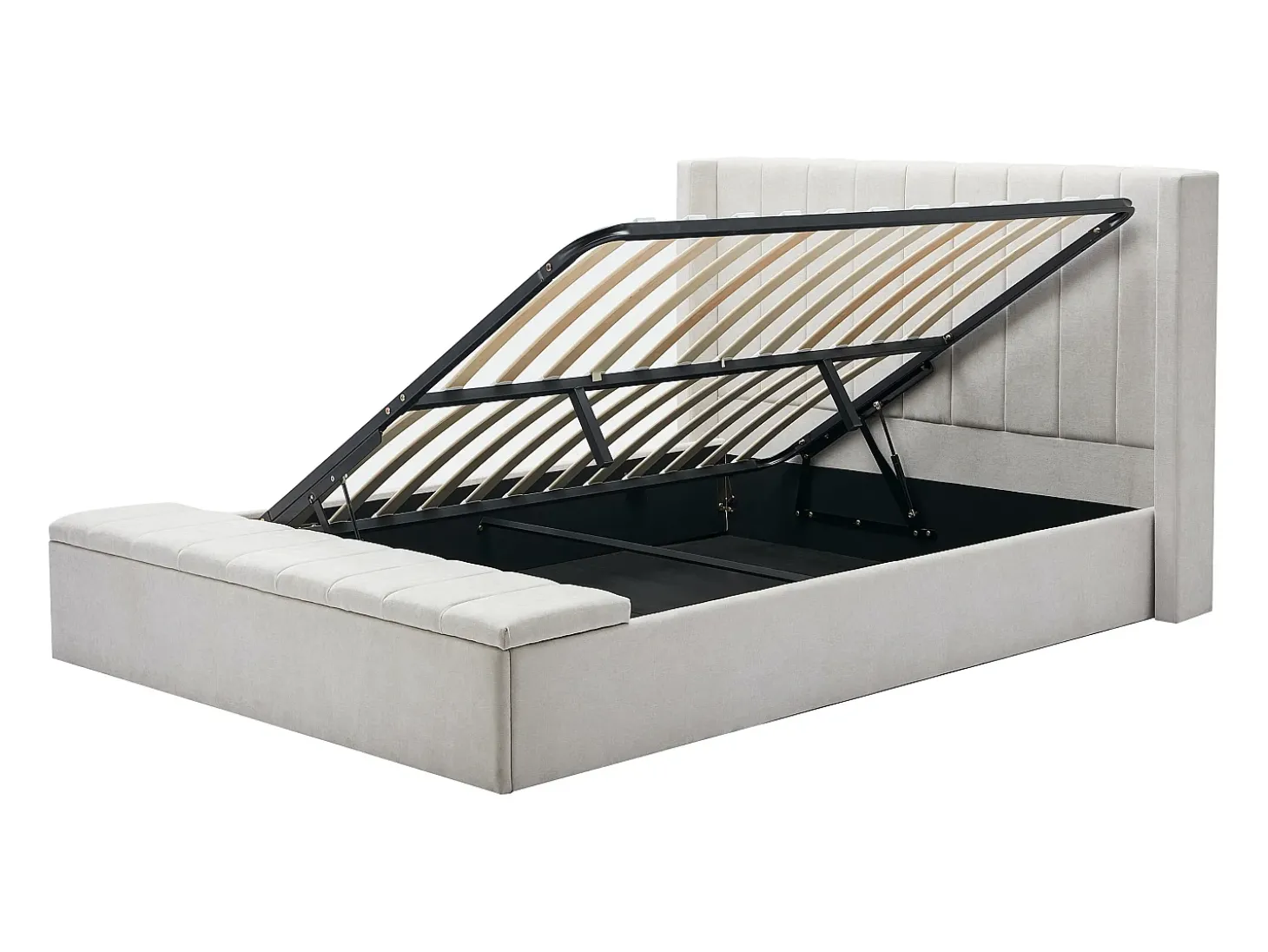 Cama com espaço de arrumação 180x200 cm com banco em tecido bege - DOUINO