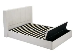 Cama com espaço de arrumação 180x200 cm com banco em tecido bege - DOUINO