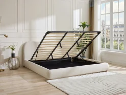 Cama com espaço de arrumação 180 x 200 cm tecido bouclé bege - VANARI