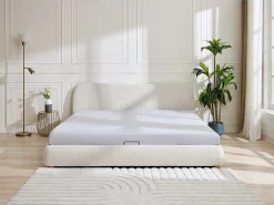 Cama com espaço de arrumação 180 x 200 cm tecido bouclé bege - VANARI