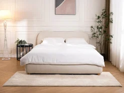 Cama com espaço de arrumação 180 x 200 cm tecido bouclé bege - VANARI