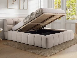 Cama com espaço de arrumação 160x200 cm tecido cor bege - FORVIK II