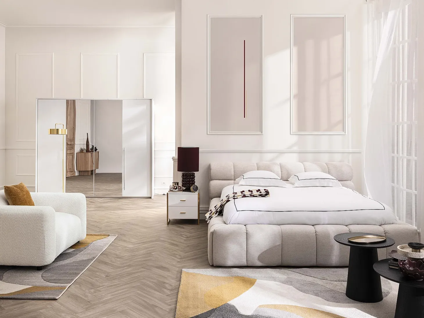 Cama com espaço de arrumação 160x200 cm tecido cor bege - FORVIK II