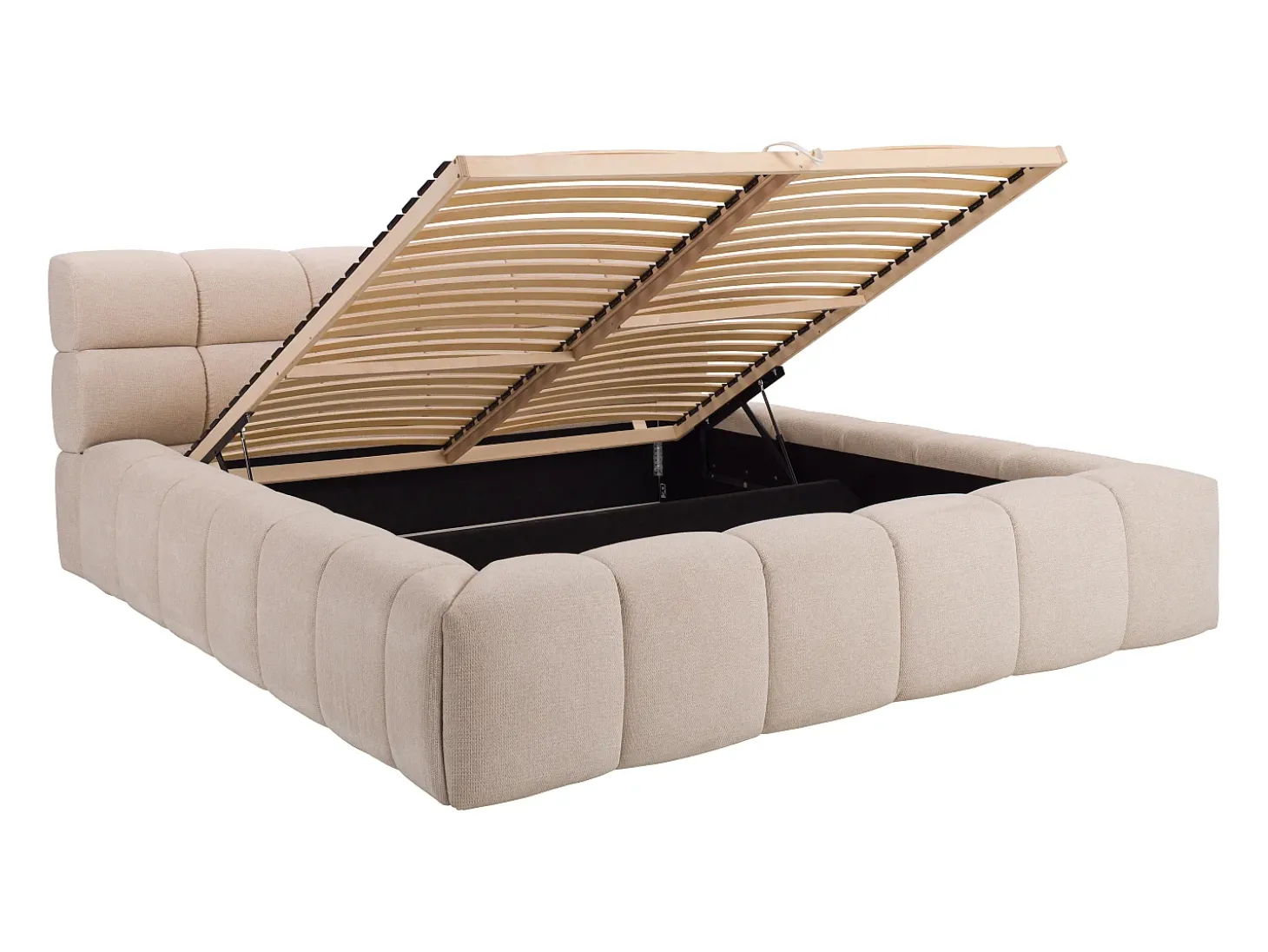 Cama com espaço de arrumação 160x200 cm tecido cor bege - FORVIK II