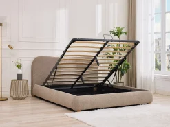 Cama com espaço de arrumação 140 x 190 cm em tecido cor taupe - VANARI