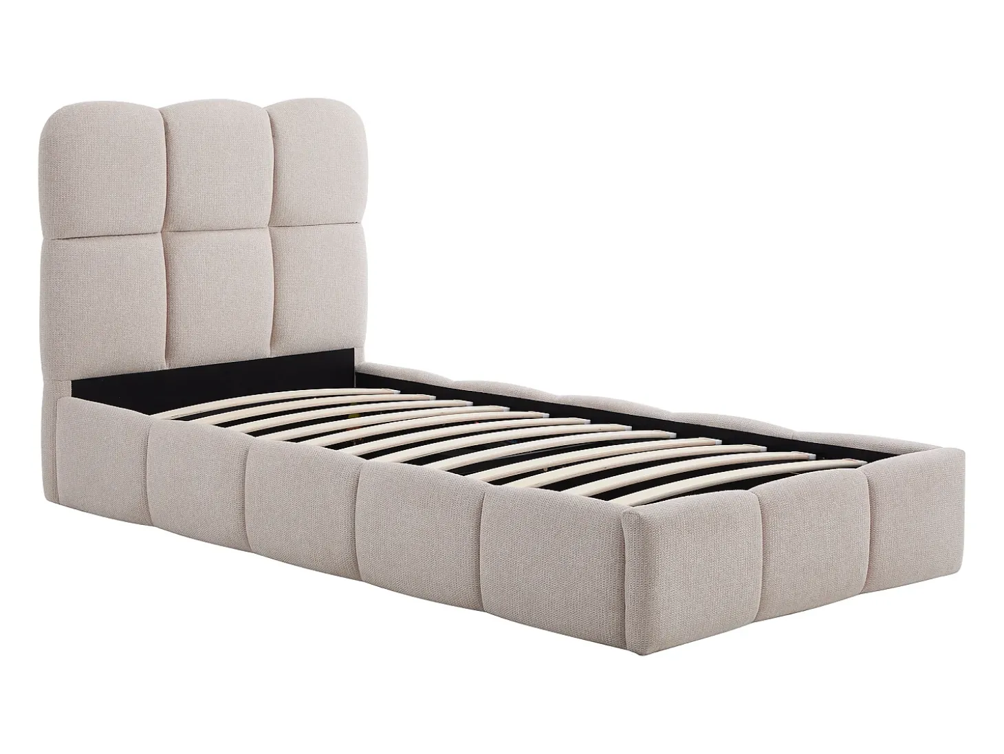 Cama com espaço de arrumação 90 x 190 cm em tecido texturizado cor bege - DILUDO