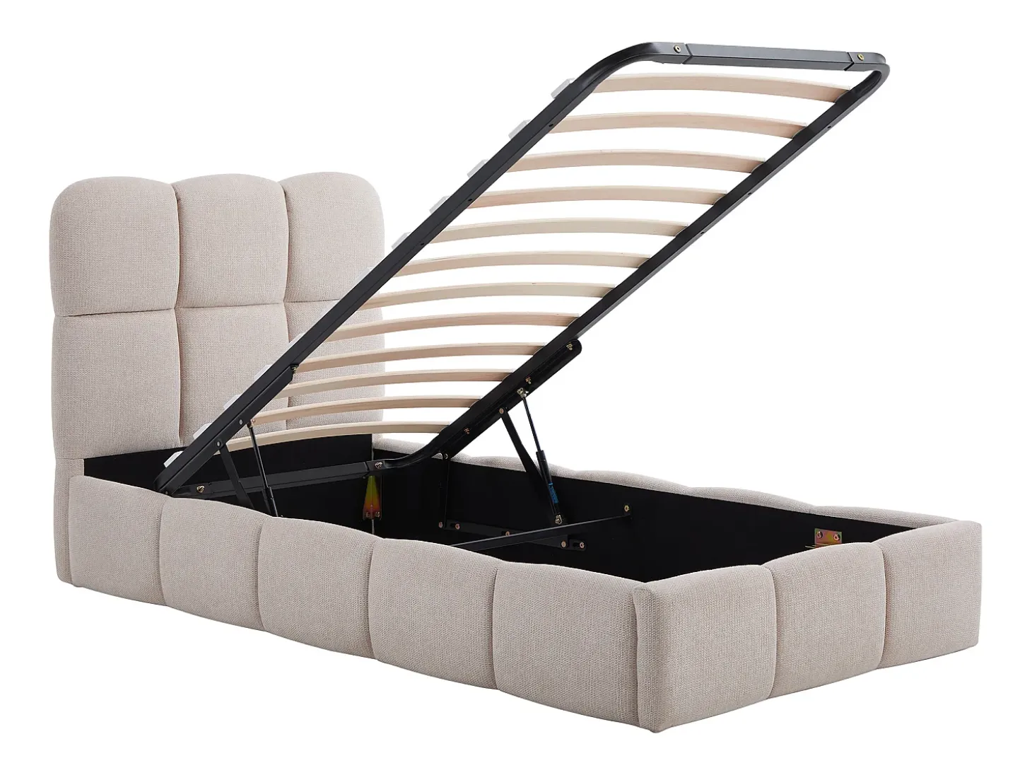 Cama com espaço de arrumação 90 x 190 cm em tecido texturizado cor bege - DILUDO
