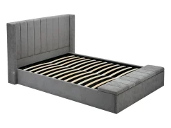 Cama com espaço de arrumação 180x200 cm com banco em tecido cinza + colchão - DOUINO