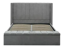 Cama com espaço de arrumação 180x200 cm com banco em tecido cinza + colchão - DOUINO