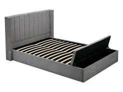Cama com espaço de arrumação 180x200 cm com banco em tecido cinza + colchão - DOUINO