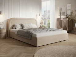 Cama com espaço de arrumação 180x200 cm tecido matizado bege + colchão - FIREZA