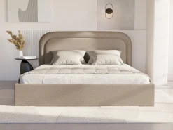 Cama com espaço de arrumação 180x200 cm tecido matizado bege + colchão - FIREZA