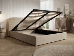 Cama com espaço de arrumação 180x200 cm tecido matizado bege + colchão - FIREZA