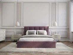 Cama com espaço de arrumação queen size 160 x 200 cm cabeceira de costuras verticais tecido bordeaux - KILACLO