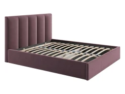 Cama com espaço de arrumação queen size 160 x 200 cm cabeceira de costuras verticais tecido bordeaux - KILACLO