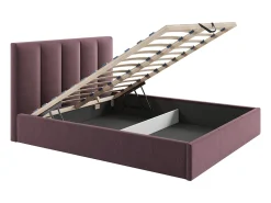 Cama com espaço de arrumação queen size 160 x 200 cm cabeceira de costuras verticais tecido bordeaux - KILACLO