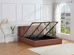 Cama com espaço de arrumação king size 180 x 200 cm em tecido bouclé terracota - MAZIRI