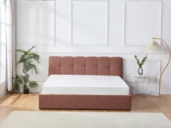 Cama com espaço de arrumação king size 180 x 200 cm em tecido bouclé terracota - MAZIRI