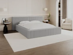 Cama com espaço de arrumação 180 x 200 cm em veludo canelado cinzento-claro - TIMANO