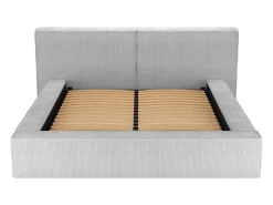 Cama com espaço de arrumação 180 x 200 cm em veludo canelado cinzento-claro - TIMANO