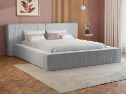 Cama com espaço de arrumação 180 x 200 cm em veludo canelado cinzento-claro - TIMANO