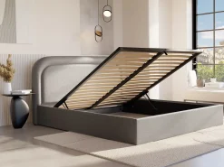 Cama com espaço de arrumação 140x190 cm tecido matizado cinza-claro + colchão - FIREZA