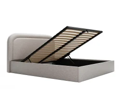 Cama com espaço de arrumação 140x190 cm tecido matizado cinza-claro + colchão - FIREZA