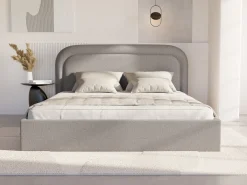 Cama com espaço de arrumação 140x190 cm tecido matizado cinza-claro + colchão - FIREZA