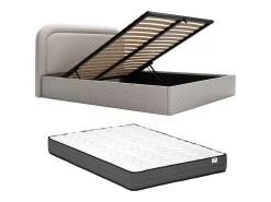 Cama com espaço de arrumação 140x190 cm tecido matizado cinza-claro + colchão - FIREZA