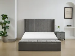 Cama com espaço de arrumação 140x190 cm com banco em tecido cinza - DOUINO