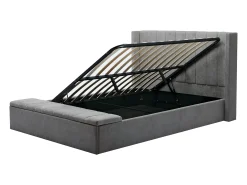 Cama com espaço de arrumação 140x190 cm com banco em tecido cinza - DOUINO