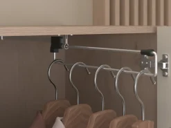 Cama com espaços de arrumação 140 x 190 cm com arrumação e LEDs bege e natural + estrado + colchão - DOMELITO