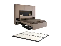 Cama com espaços de arrumação 140 x 190 cm com LEDs cor natural e preto + sommier - VELONA